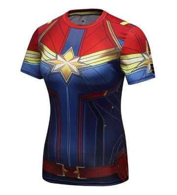 Women's Captain Marvel Carol Danvers Compression Elite Short Sleeve Rashguard