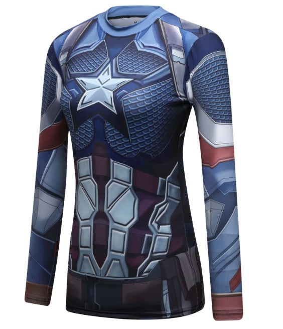 Women's Captain Steve Rogers 'End Game' Elite Long Sleeve Compression Rash Guard