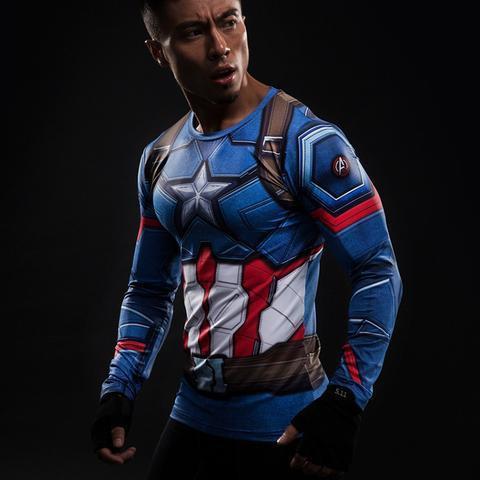 Captain America Compression Long Sleeve Rashguard-RashGuardStore