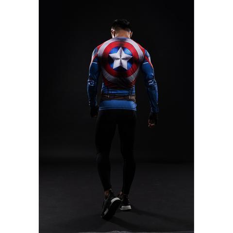Captain America Compression Long Sleeve Rashguard-RashGuardStore