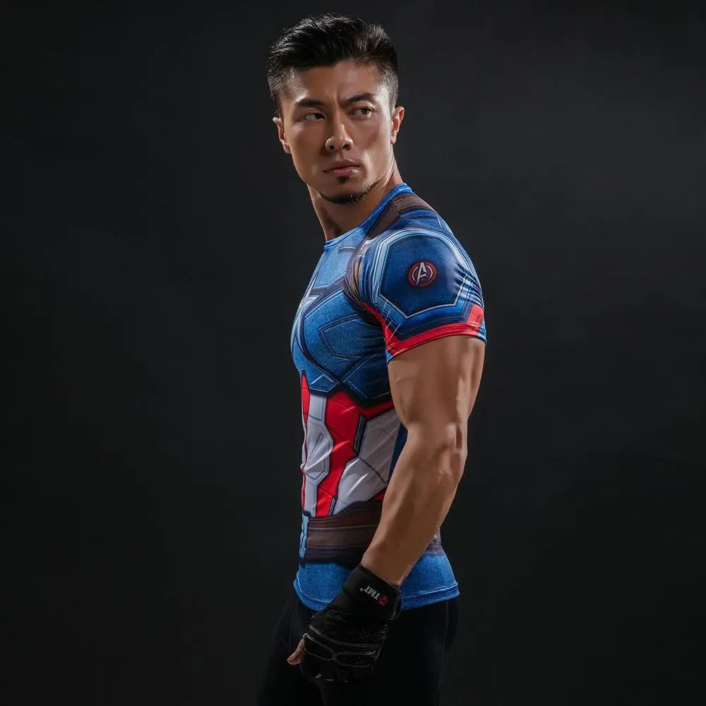 Captain America Compression Short Sleeve Rashguard-RashGuardStore