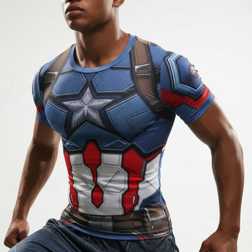 Captain America Compression Short Sleeve Rashguard-RashGuardStore