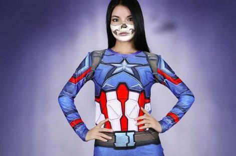 Captain America Women's Long Sleeve Compression Rash Guard-RashGuardStore