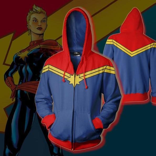 Captain Marvel 'Classic' Zip Up Hoodie-RashGuardStore