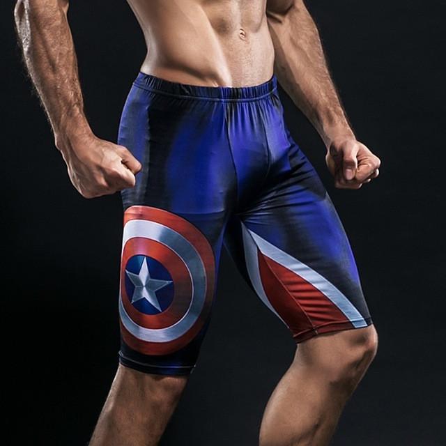 Men's Captain America Compression Leggings Shorts Grappling Spats-RashGuardStore