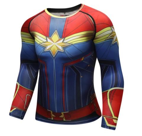 Men's Captain Marvel Carol Danvers Premium Compression Long Sleeve Rashguard-RashGuardStore
