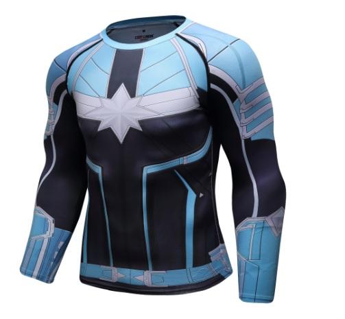 Men's Captain Marvel Carol Danvers 'Star Force' Green Kree Premium Compression Long Sleeve Rashguard-RashGuardStore