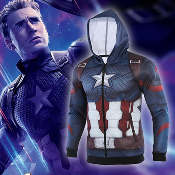 Men's Captain America Steve Rogers 'Infinity War | End Game' Premium Zip Up Hoodie