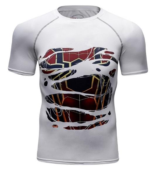 Spiderman White "Hero Revealed" Iron Spider Infinity War Compression Short Sleeve Rashguard-RashGuardStore