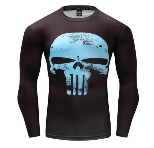 The Punisher 'Blue Skull' Long Sleeve Compression Rashguard-RashGuardStore