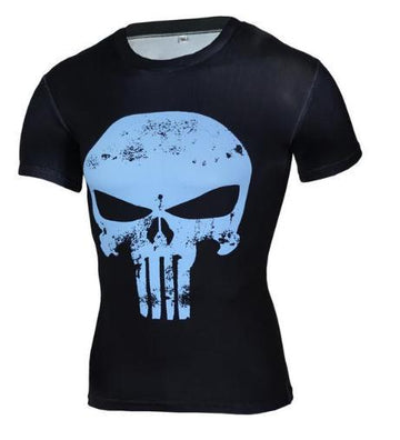 The Punisher 'Blue Skull' Short Sleeve Compression Rashguard-RashGuardStore