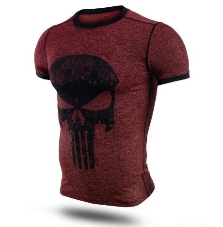 The Punisher 'Heathered' Wine Red Short Sleeve Compression Rashguard-RashGuardStore