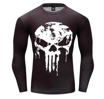 The Punisher 'Melting Skull' Long Sleeve Compression Rashguard-RashGuardStore