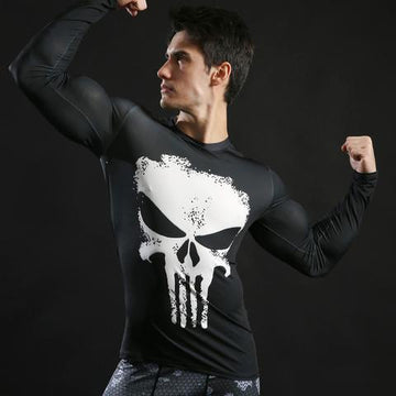 The Punisher 'White Skull' Long Sleeve Compression Rashguard-RashGuardStore