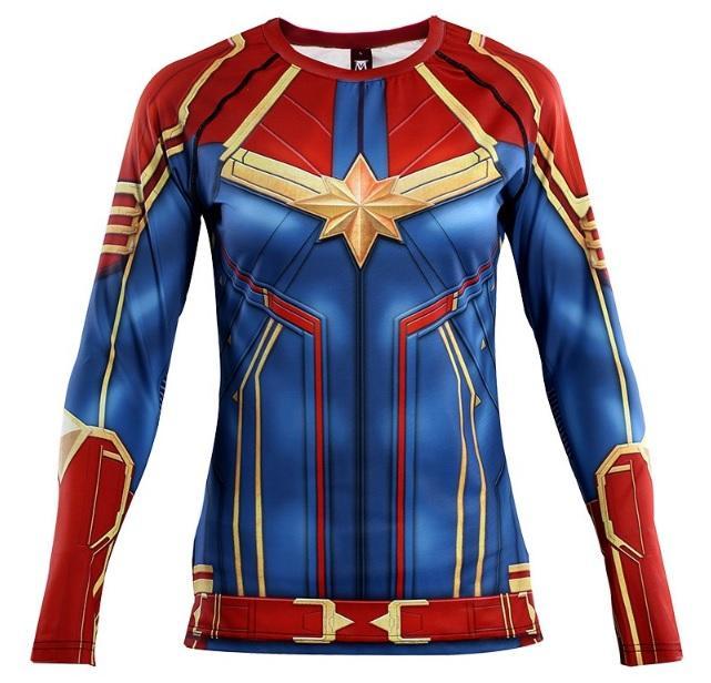 Women's Captain Marvel Carol Danvers Compression Long Sleeve Rashguard-RashGuardStore